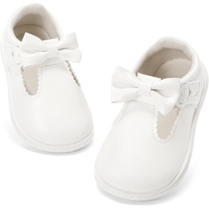 image:imageSTQ Toddler Girls Mary Jane Dress Shoes  Wide Toe Box amp Zero Drop Sole for Healthy First Walking  NonSlip T Strap Bow Ballet Flats for School Uniforms Weddings amp PartiesAll White