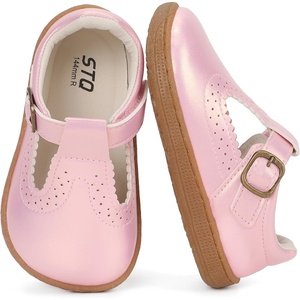 image:imageSTQ Wide Toe Box Toddler Mary Jane Dress Shoes Zero Drop Girls Ballet Flats for Party School Uniform with Hook and LoopsPink