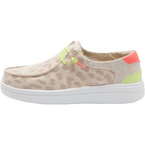 imageHey Dude Womens Wendy Rise Peacock  Womens Shoes  Womens Lace Up Loafers  Comfortable ampamp LightWeightLeopard Neon Beige
