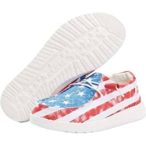 imageHey Dude Girls Wendy Youth Stretch Multi Colors  Girls Shoes  Girls Lace Up Loafers  Comfortable ampamp LightWeightStar Spangled