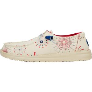 imageHEYDUDE Mens Wally Eco Ascend  Mens Lace Up Loafers  Comfortable ampamp LightWeightFireworks White
