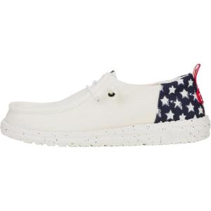 imageHEYDUDE Mens Wally Eco Ascend  Mens Lace Up Loafers  Comfortable ampamp LightWeightFunk WhiteNavy Blazer