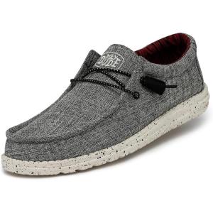 imageHEYDUDE Mens Wally Eco Ascend  Mens Lace Up Loafers  Comfortable ampamp LightWeightLinen Black 2