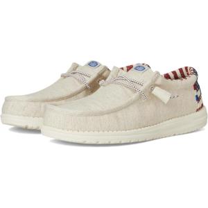 imageHEYDUDE Mens Wally Eco Ascend  Mens Lace Up Loafers  Comfortable ampamp LightWeightOffwhite Patriotic