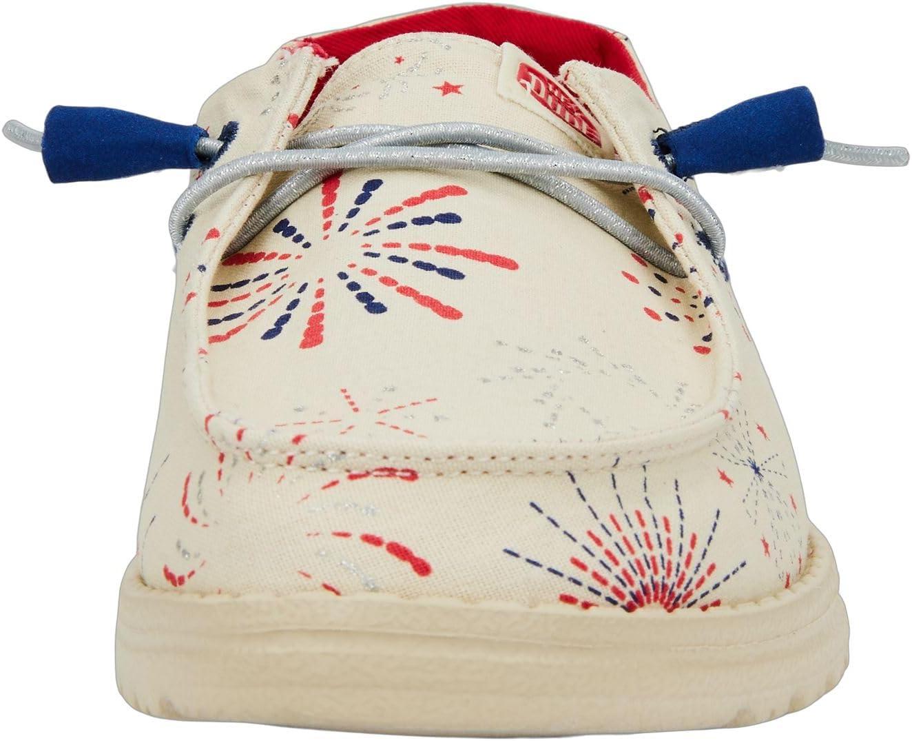 imageHEYDUDE Womens Wendy Canvas Womens Shoes Womens Slipon Loafers Comfortable ampamp LightWeightFireworks White