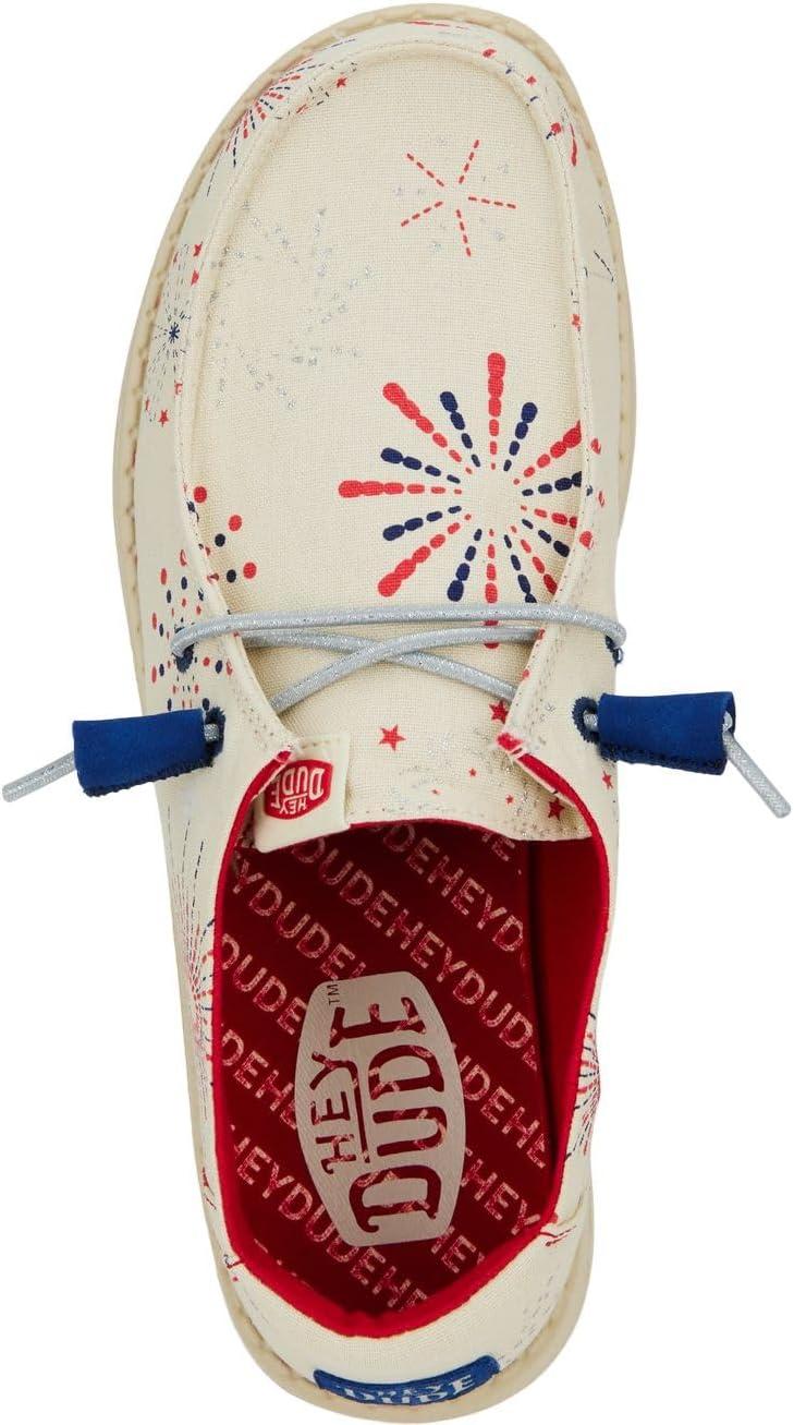 imageHEYDUDE Womens Wendy Canvas Womens Shoes Womens Slipon Loafers Comfortable ampamp LightWeightFireworks White