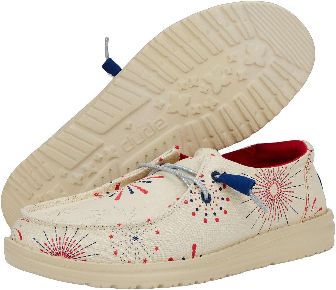 imageHEYDUDE Womens Wendy Canvas Womens Shoes Womens Slipon Loafers Comfortable ampamp LightWeightFireworks White