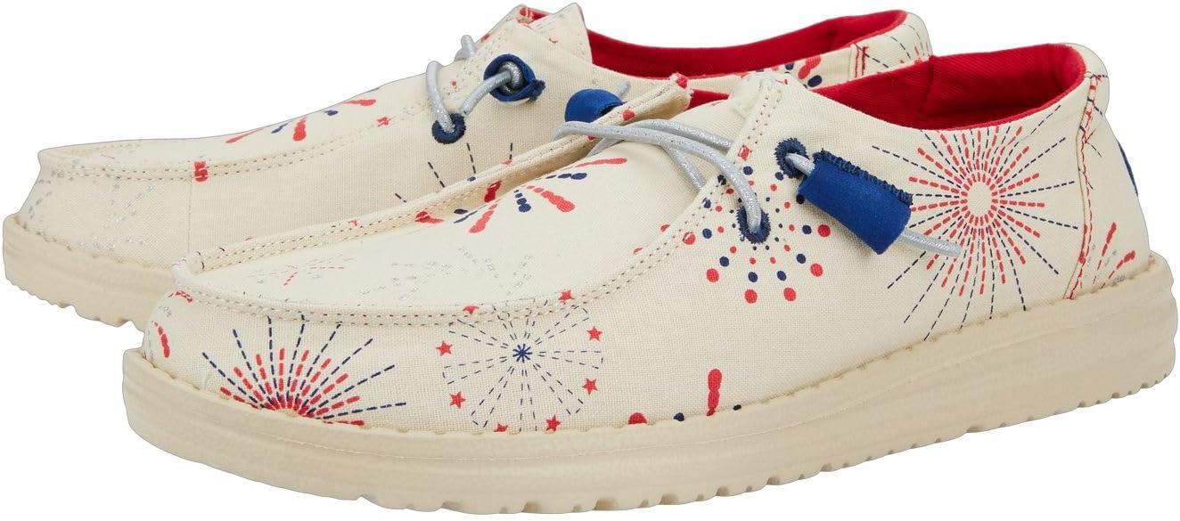 imageHEYDUDE Womens Wendy Canvas Womens Shoes Womens Slipon Loafers Comfortable ampamp LightWeightFireworks White