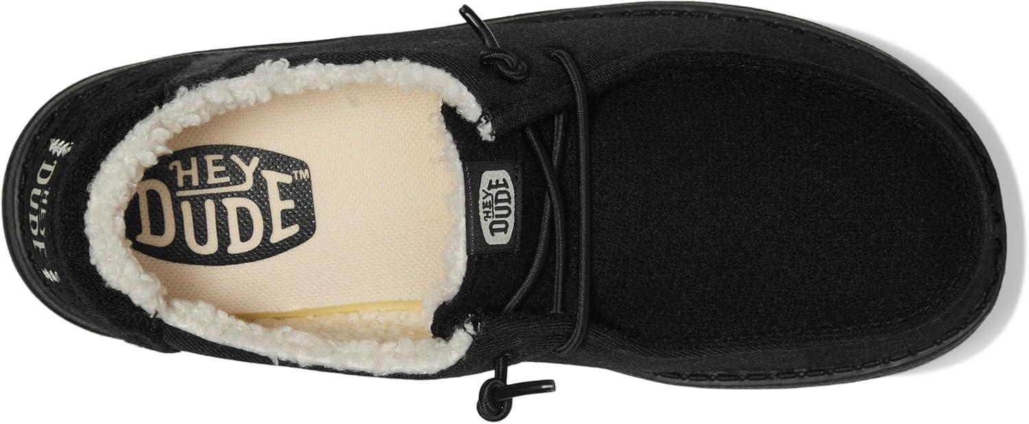 imageHey Dude Kids Wendy Brushed Cozy Little KidBig Kid  Loafers for Kids  Canvas Upper  Cotton LiningBlackBlack