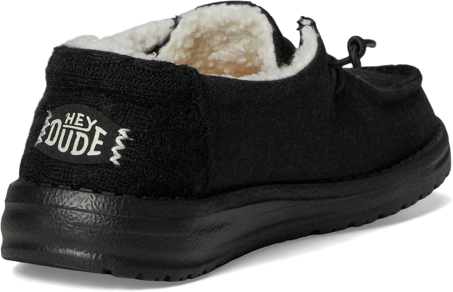 imageHey Dude Kids Wendy Brushed Cozy Little KidBig Kid  Loafers for Kids  Canvas Upper  Cotton LiningBlackBlack