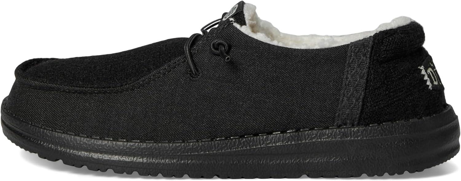 imageHey Dude Kids Wendy Brushed Cozy Little KidBig Kid  Loafers for Kids  Canvas Upper  Cotton LiningBlackBlack