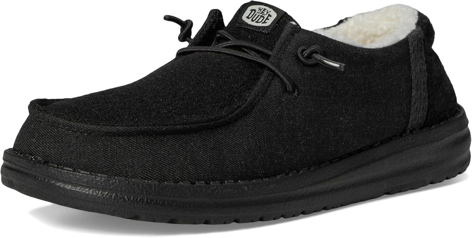 imageHey Dude Kids Wendy Brushed Cozy Little KidBig Kid  Loafers for Kids  Canvas Upper  Cotton LiningBlackBlack