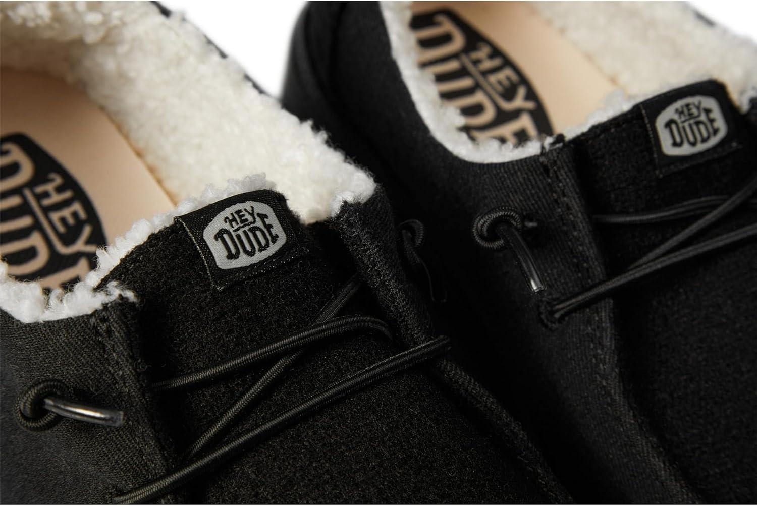 imageHey Dude Kids Wendy Brushed Cozy Little KidBig Kid  Loafers for Kids  Canvas Upper  Cotton LiningBlackBlack