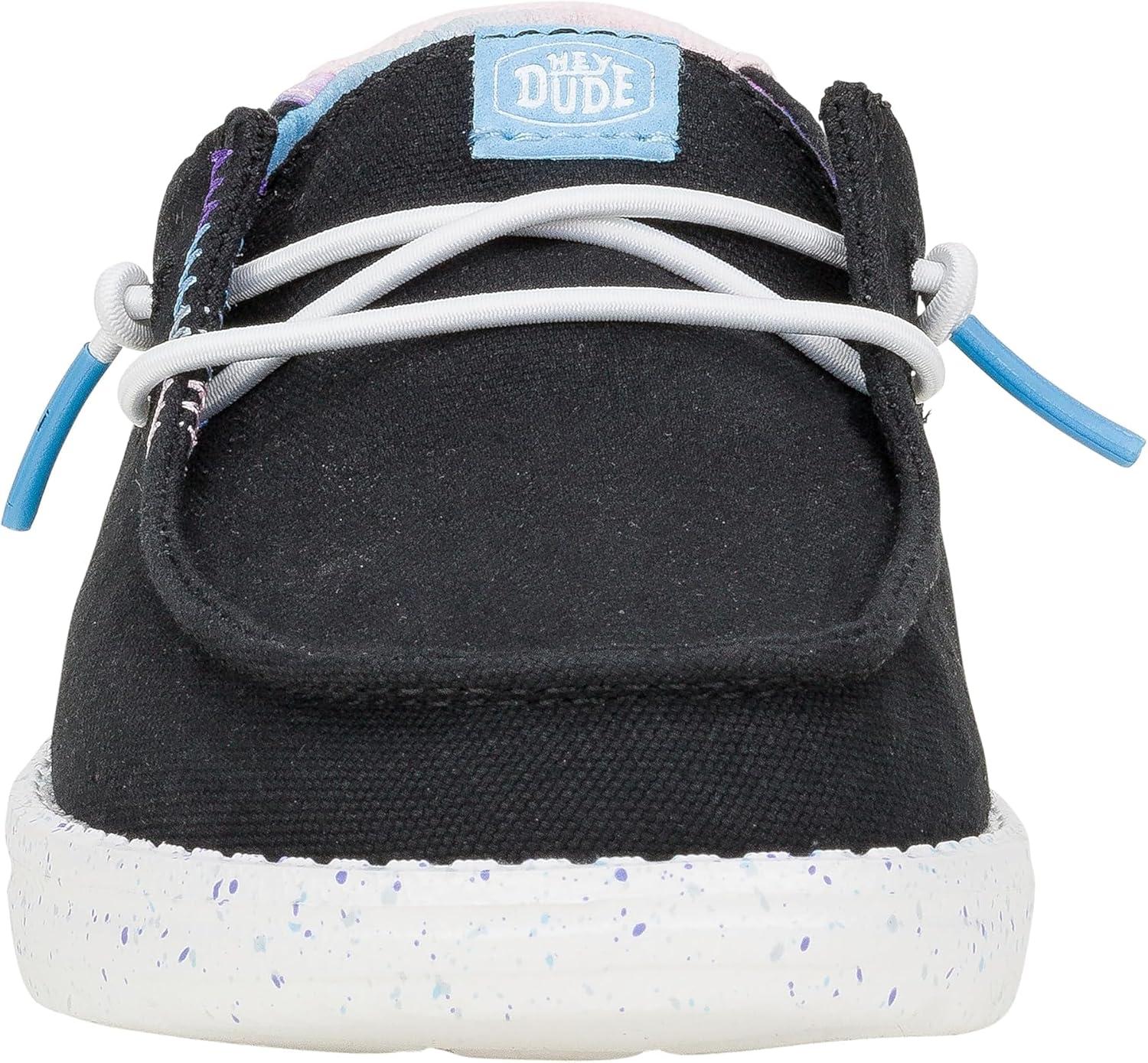 imageHey Dude Kids Wendy Color Fun Little KidBig Kid  Shoes for Kids  Comfy Canvas Upper  Rubber OutsoleBlack