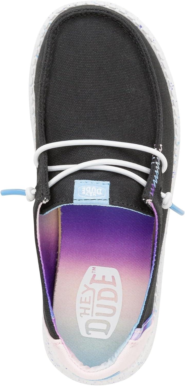 imageHey Dude Kids Wendy Color Fun Little KidBig Kid  Shoes for Kids  Comfy Canvas Upper  Rubber OutsoleBlack