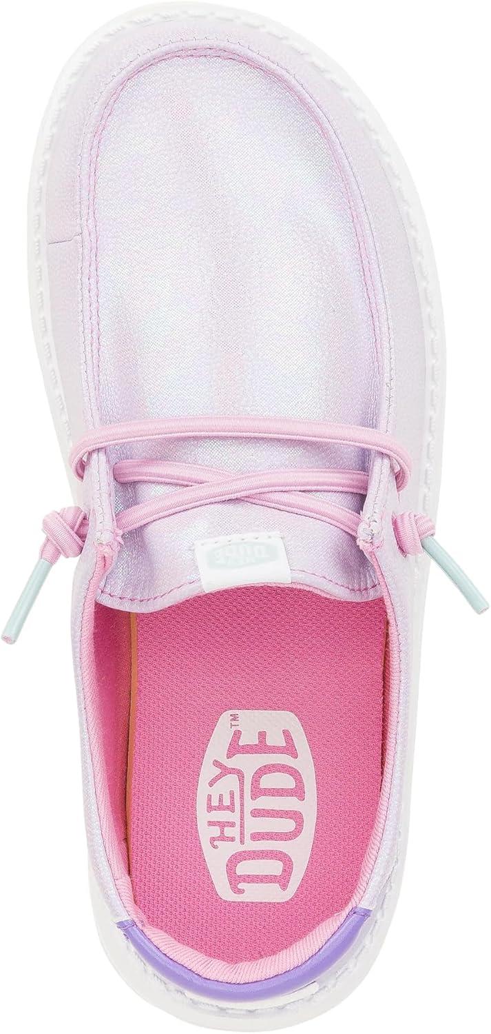 imageHey Dude Kids Wendy Iridescent Sparkle Little KidBig Kid  Loafers for Kids  Canvas Upper  Cotton LiningPurple