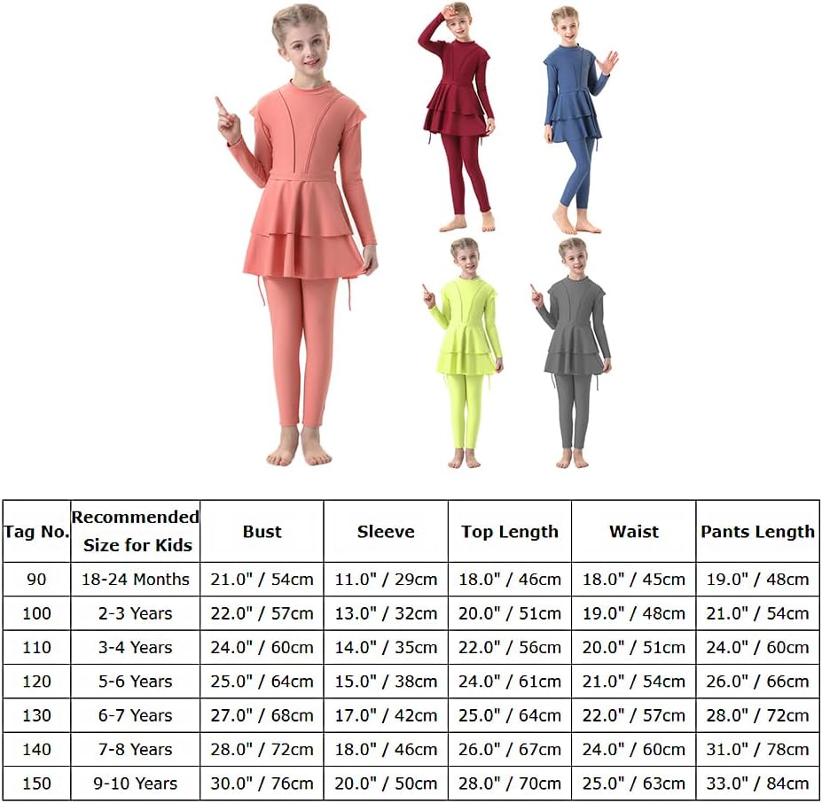 Muslim Swimsuits for Girls Kids Butterfly Islamic Swimwear Burkini Full Cover Hijab Top Pants Swim Costume Bathing SuitCoral Color 3pcs