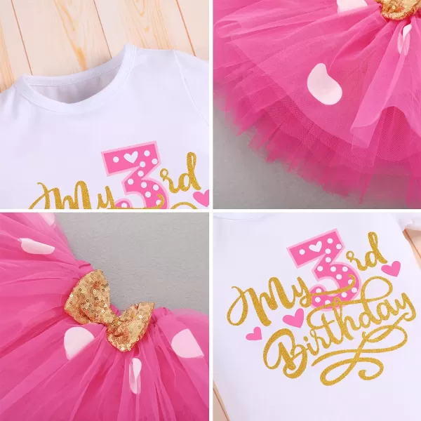 3rd Birthday Girl Outfit Baby Shirt Polka Dots Tutu Skirt Mouse Ear Headband for 3 Year Old Princess Cake Smash Photo PropHot Pink  My 3rd Birthday