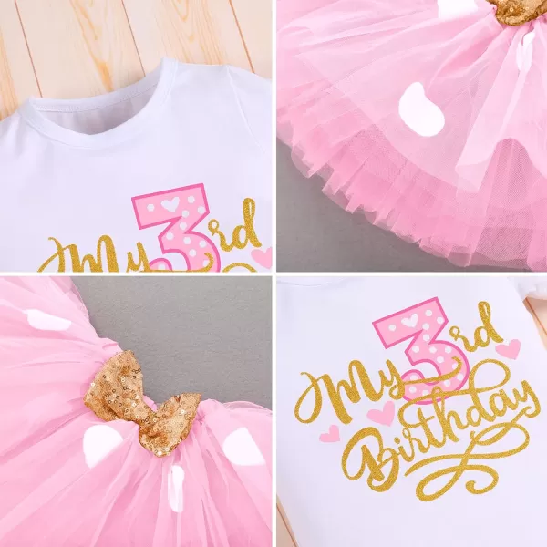 3rd Birthday Girl Outfit Baby Shirt Polka Dots Tutu Skirt Mouse Ear Headband for 3 Year Old Princess Cake Smash Photo PropPink  My 3rd Birthday