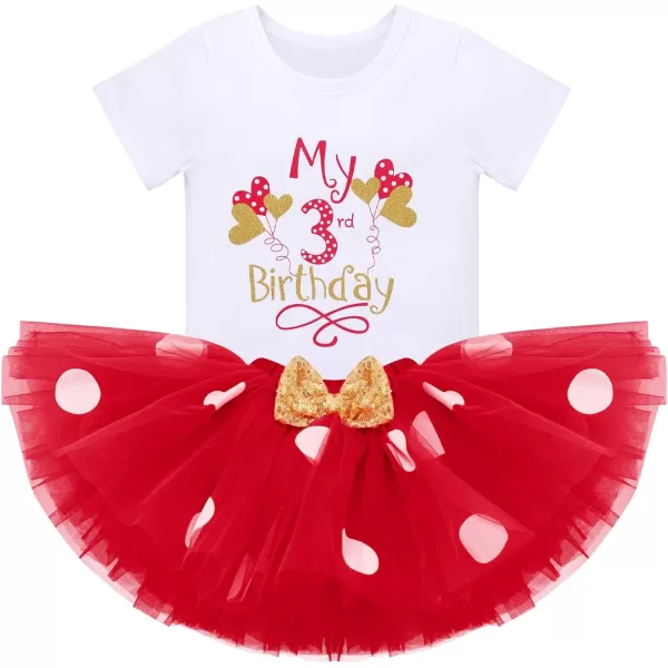 3rd Birthday Girl Outfit Baby Shirt Polka Dots Tutu Skirt Mouse Ear Headband for 3 Year Old Princess Cake Smash Photo PropRed  My 3rd Birthday Balloon