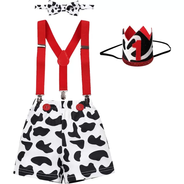 Baby Boy Watermelon Farm Cow 1st Birthday Cake Smash Outfit Diaper Cover Suspenders Bowtie Headband Set for Photo ShootWhite Cow  Boxer