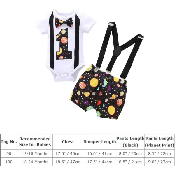 Baby Boys 1st Birthday Cake Smash Outfit Bowtie Romper Suspenders Shorts Pants Formal Suit Clothes for Photo Shoot PartyBlack Galaxy 01