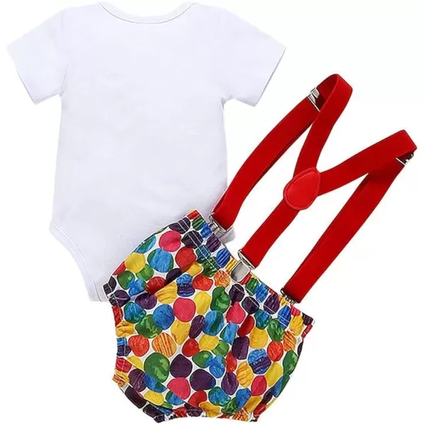 Baby Boys 1st Birthday Cake Smash Outfit Bowtie Romper Suspenders Shorts Pants Formal Suit Clothes for Photo Shoot PartyColorful Red