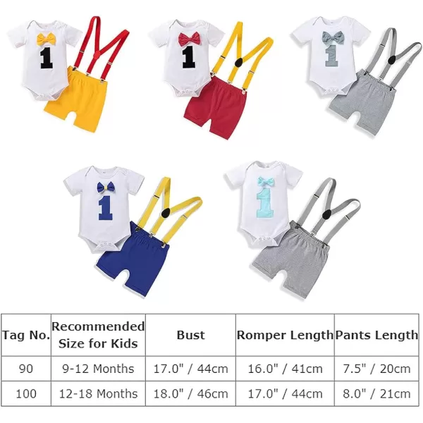 Baby Boys 1st Birthday Cake Smash Outfit Bowtie Romper Suspenders Shorts Pants Formal Suit Clothes for Photo Shoot PartyGray  Blue No1