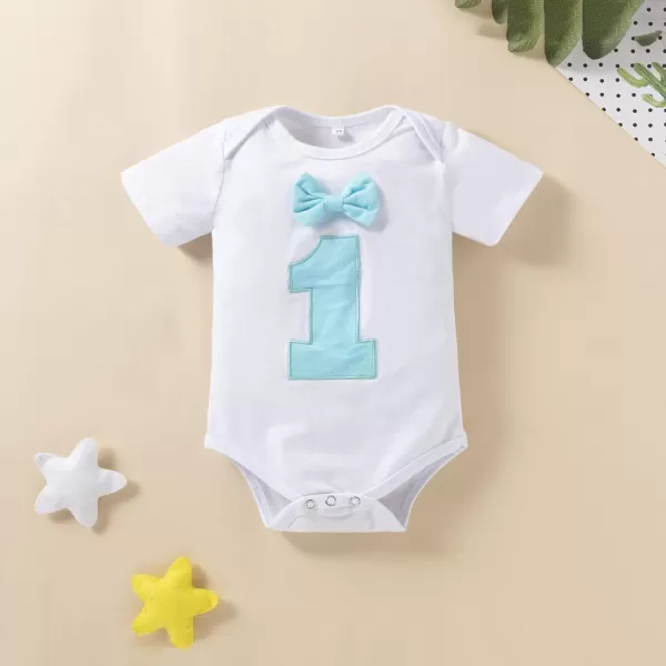 Baby Boys 1st Birthday Cake Smash Outfit Bowtie Romper Suspenders Shorts Pants Formal Suit Clothes for Photo Shoot PartyGray  Blue No1