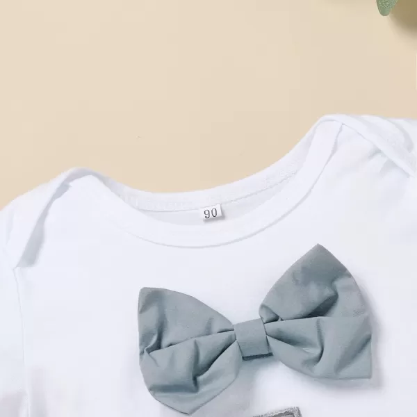 Baby Boys 1st Birthday Cake Smash Outfit Bowtie Romper Suspenders Shorts Pants Formal Suit Clothes for Photo Shoot PartyGray No1