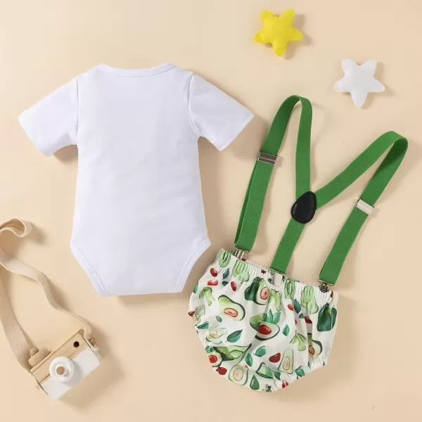 Baby Boys 1st Birthday Cake Smash Outfit Bowtie Romper Suspenders Shorts Pants Formal Suit Clothes for Photo Shoot PartyGreen Avocado