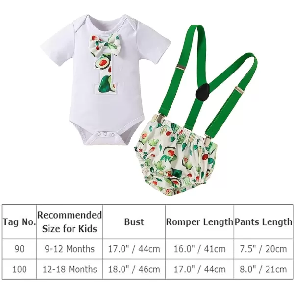 Baby Boys 1st Birthday Cake Smash Outfit Bowtie Romper Suspenders Shorts Pants Formal Suit Clothes for Photo Shoot PartyGreen Avocado