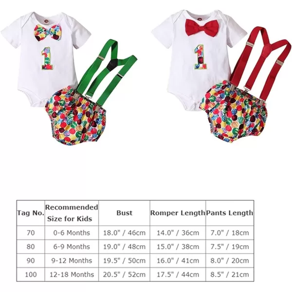 Baby Boys 1st Birthday Cake Smash Outfit Bowtie Romper Suspenders Shorts Pants Formal Suit Clothes for Photo Shoot PartyGreen Printed