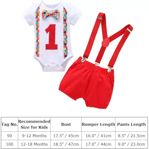 Baby Boys 1st Birthday Cake Smash Outfit Bowtie Romper Suspenders Shorts Pants Formal Suit Clothes for Photo Shoot PartyRed  Colorful Dot