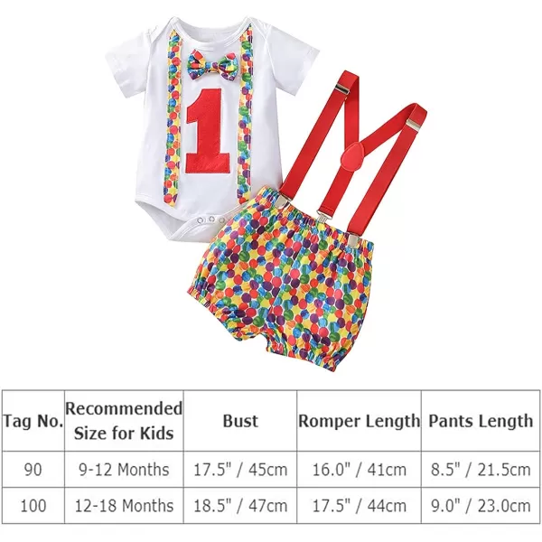 Baby Boys 1st Birthday Cake Smash Outfit Bowtie Romper Suspenders Shorts Pants Formal Suit Clothes for Photo Shoot PartyRed  Colorful Stones