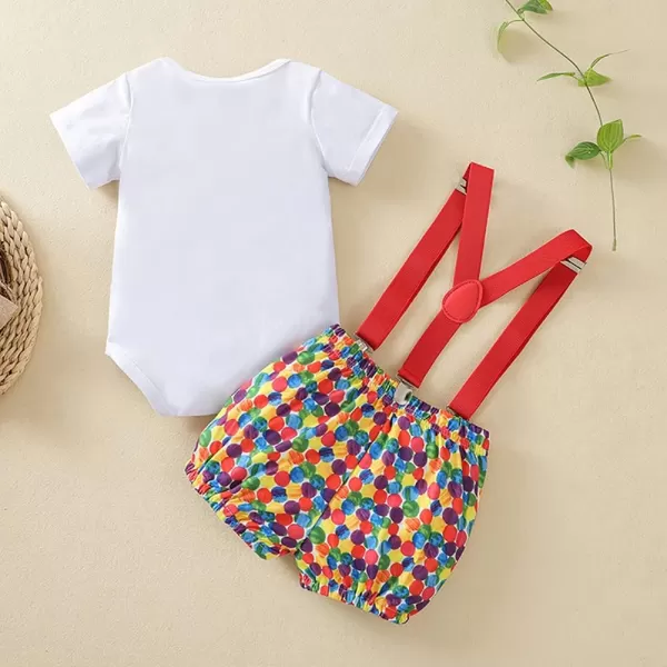 Baby Boys 1st Birthday Cake Smash Outfit Bowtie Romper Suspenders Shorts Pants Formal Suit Clothes for Photo Shoot PartyRed  Colorful Stones