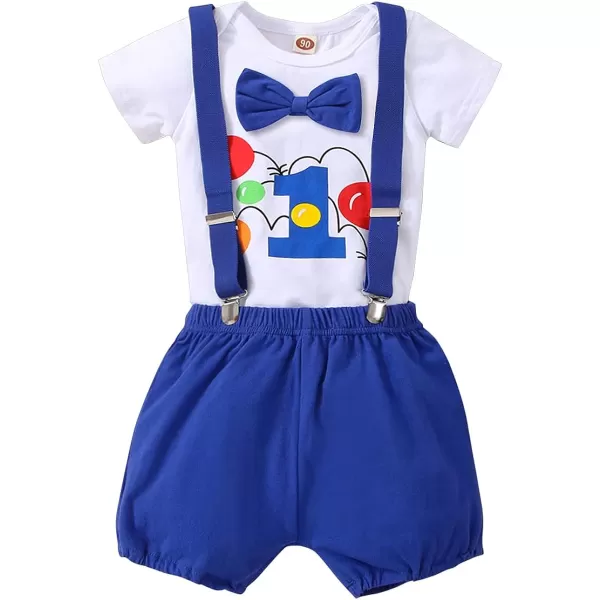 Baby Boys 1st Birthday Cake Smash Outfit Bowtie Romper Suspenders Shorts Pants Formal Suit Clothes for Photo Shoot PartyRoyal Blue Balloon