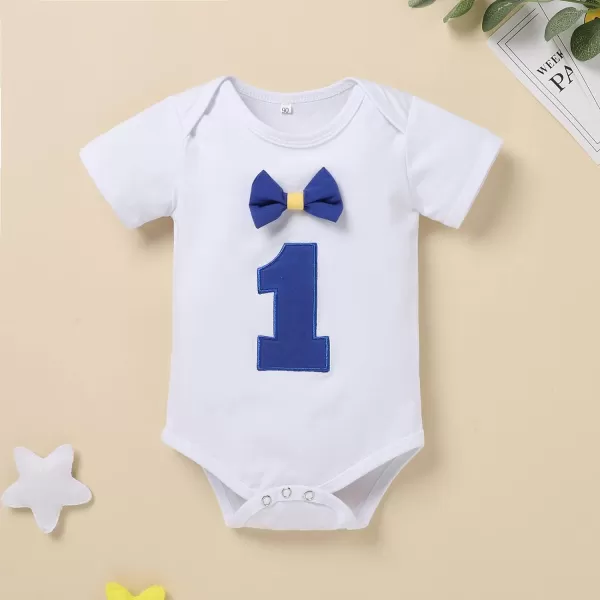 Baby Boys 1st Birthday Cake Smash Outfit Bowtie Romper Suspenders Shorts Pants Formal Suit Clothes for Photo Shoot PartyRoyal Blue No1