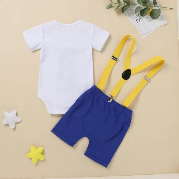 Baby Boys 1st Birthday Cake Smash Outfit Bowtie Romper Suspenders Shorts Pants Formal Suit Clothes for Photo Shoot PartyRoyal Blue No1