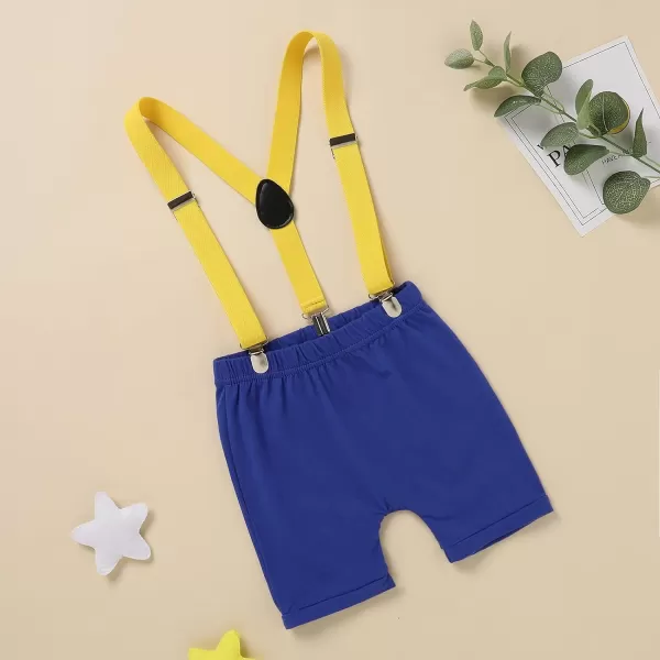 Baby Boys 1st Birthday Cake Smash Outfit Bowtie Romper Suspenders Shorts Pants Formal Suit Clothes for Photo Shoot PartyRoyal Blue No1