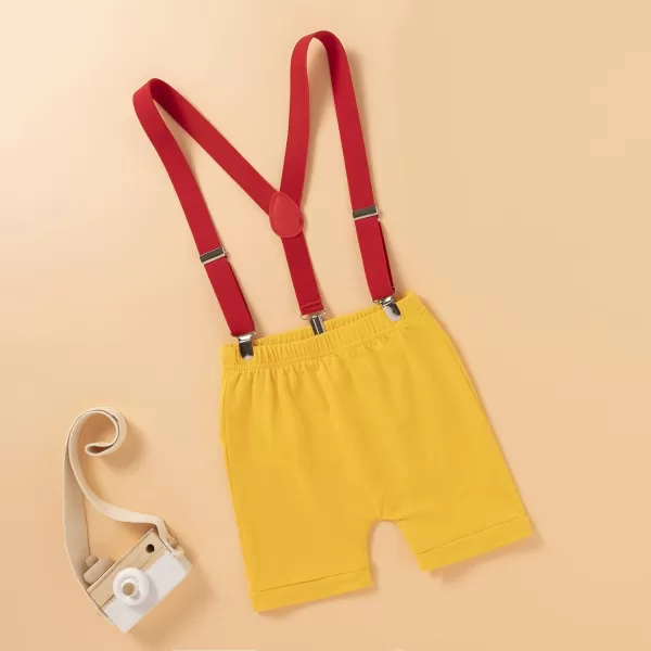 Baby Boys 1st Birthday Cake Smash Outfit Bowtie Romper Suspenders Shorts Pants Formal Suit Clothes for Photo Shoot PartyYellow No1