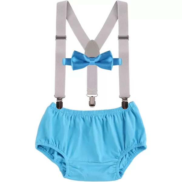 Baby Boys Cake Smash Clothes Diaper Suspenders Pants Bow Tie 3PCS Set First 1st 2nd Birthday Outfit for Photo Prop PartyBlue  Gray