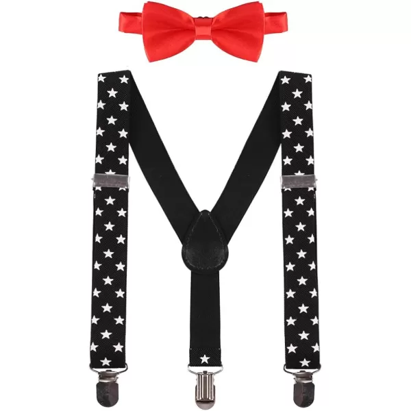 Baby Boys Cake Smash Clothes Diaper Suspenders Pants Bow Tie 3PCS Set First 1st 2nd Birthday Outfit for Photo Prop PartyRed  Black amp White Stars