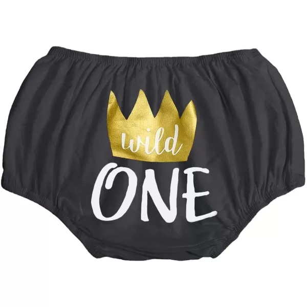 Baby Boys Cake Smash First Birthday Outfit Bloomers Suspender Bowtie Set Lion Headband Tail Costume 5pcs Photo PropsBlack  Wild One 01