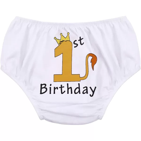 Baby Boys Cake Smash First Birthday Outfit Bloomers Suspender Bowtie Set Lion Headband Tail Costume 5pcs Photo PropsWhite Lion 1st Birthday