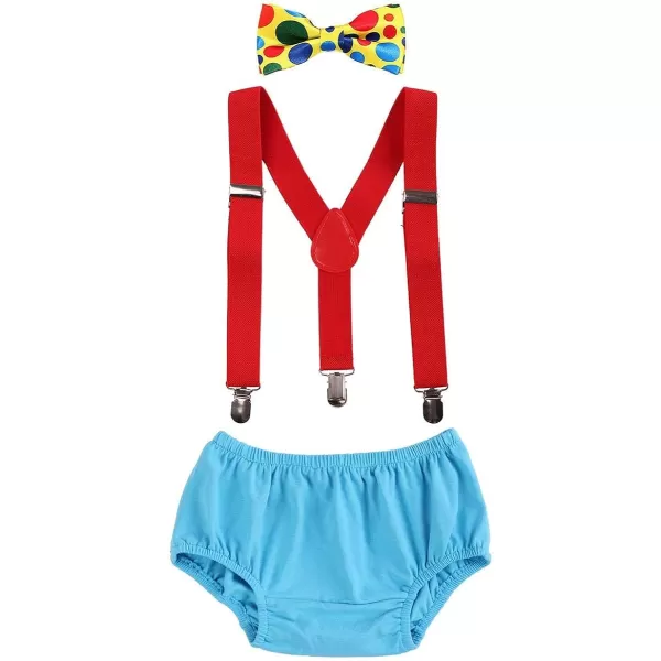 Baby Boys Circus Cake Smash Outfit Little Clown Costume 1st Birthday Diaper Cover Suspender Bowtie Set for Photo PartyBlue  Red 4pcs