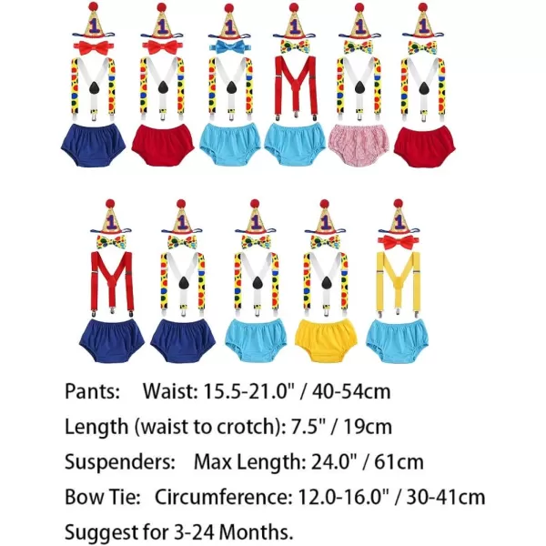 Baby Boys Circus Cake Smash Outfit Little Clown Costume 1st Birthday Diaper Cover Suspender Bowtie Set for Photo PartyBlue  Red 4pcs