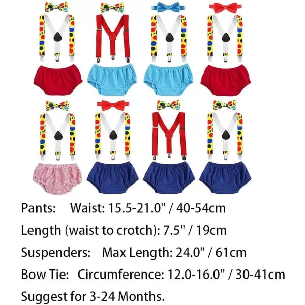 Baby Boys Circus Cake Smash Outfit Little Clown Costume 1st Birthday Diaper Cover Suspender Bowtie Set for Photo PartyBlue  Yellow  Red