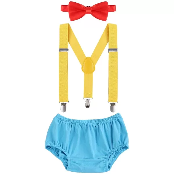 Baby Boys Circus Cake Smash Outfit Little Clown Costume 1st Birthday Diaper Cover Suspender Bowtie Set for Photo PartyBlue  Yellow  Red 4pcs