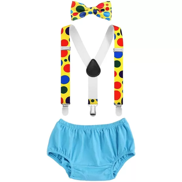 Baby Boys Circus Cake Smash Outfit Little Clown Costume 1st Birthday Diaper Cover Suspender Bowtie Set for Photo PartyBlue  Yellow 4pcs